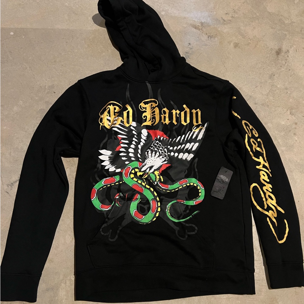 Ed Hardy Black Hoodie with Eagle and Snake Design
